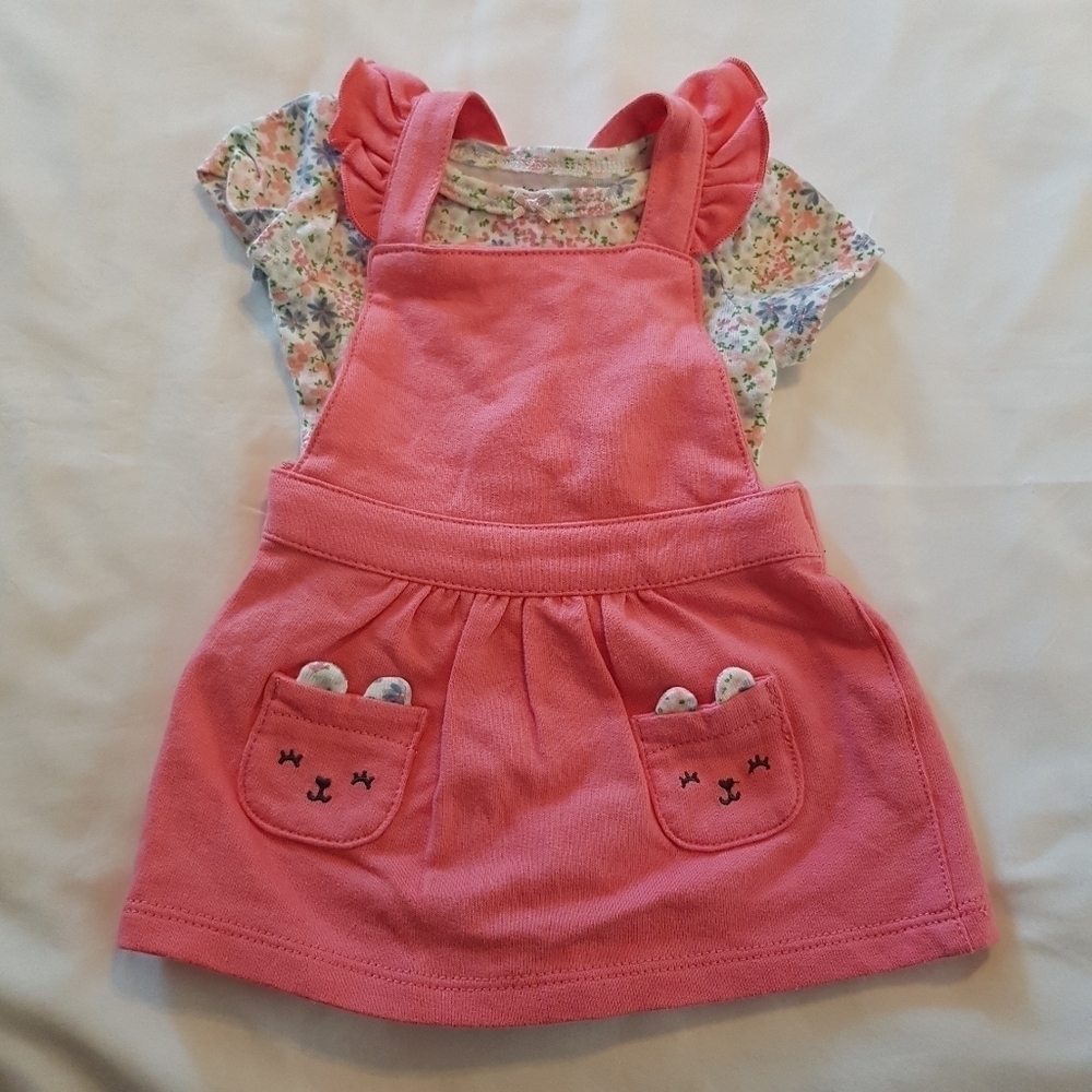 Carter's NB skirt overall set with diaper shirt